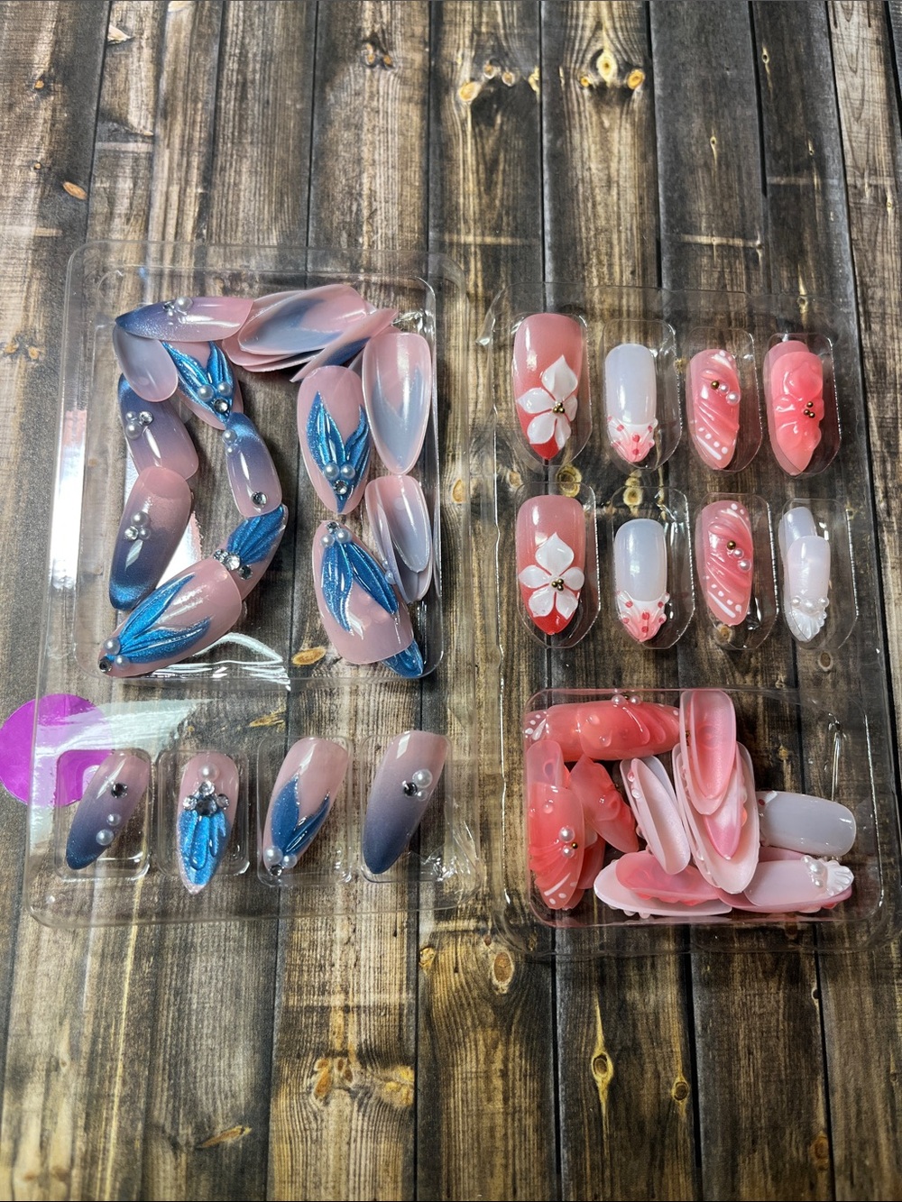 5for$10 Blue Mermaid Pearl Nude Nails Medium Rounded & Pink and Nude Nails Sets